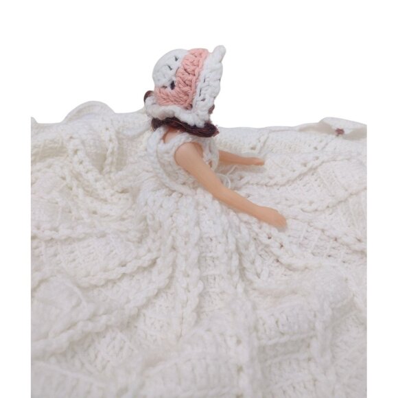 Handmade Crotchet Wedding Gown Hat Dresser Bed Doll Vintage Victorian Rosettes - Picture 2 of 6